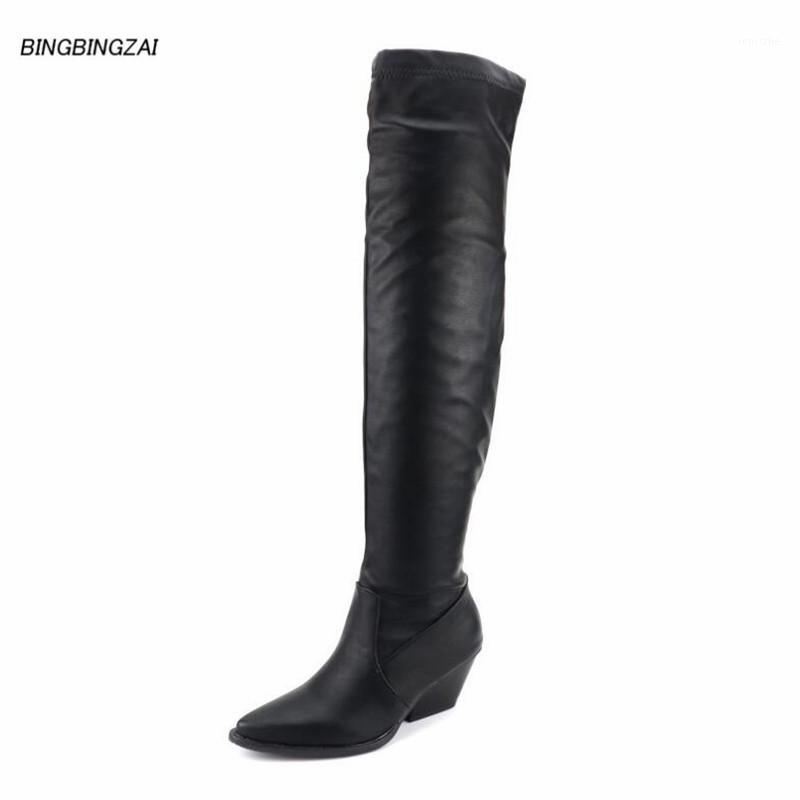 

New pattern Superior quality shoes woman Fashion Over the knee boots Heel height 3-5cm Pumps Round Toe Women's Boots USA 3-11 121, Black