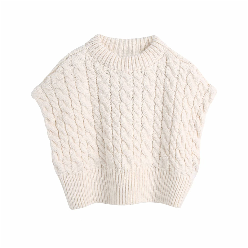 

New Elegant Women Twist Sweaters Vests 2021 Fashion Ladies Loose Knitted Tanks Streetwear Female Chic Solid O-neck Pullovers Kgmy, White