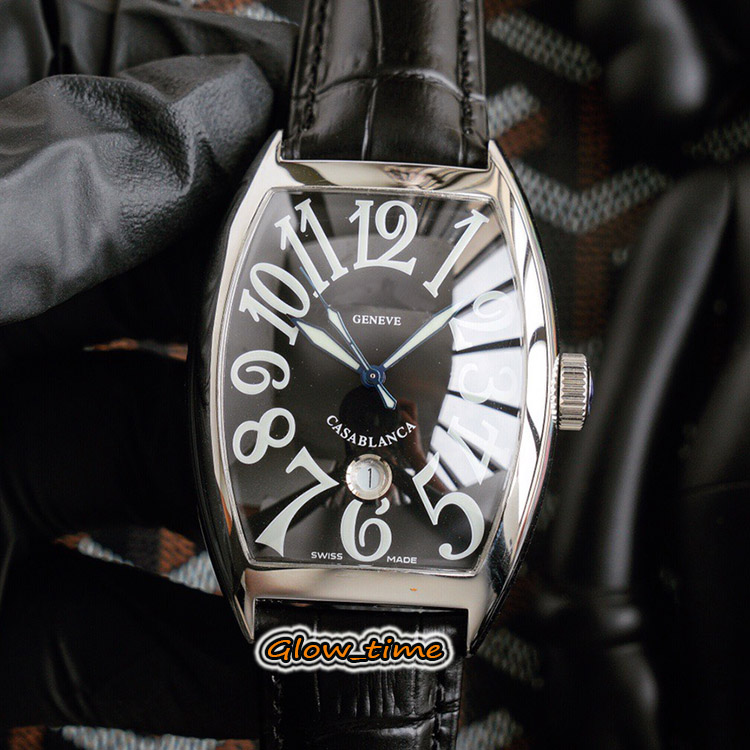 

New High version CASABLANCA 8880 C DT Black Date Dial Silver Steel Case Mens Watch Automatic Mechanical Leather Strap Luxry Designer Watches, Professional waterproof
