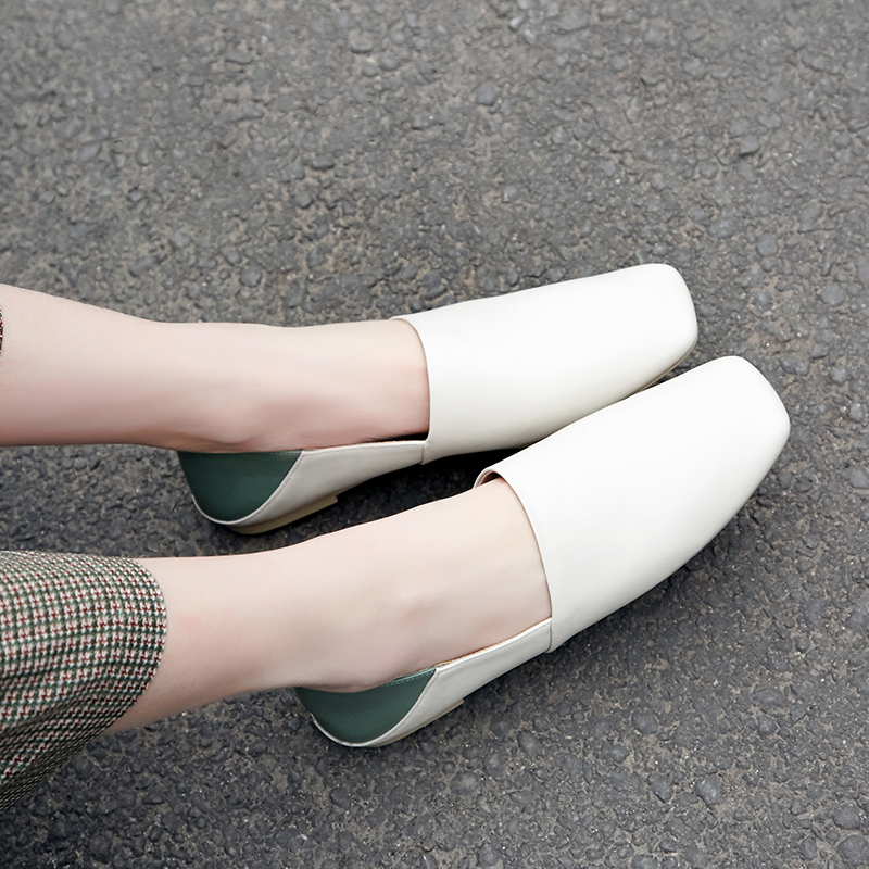 

2021 Genuine Pumps 22-24.5cm Spring and Autumn Leisure + Pig Skin Lining Single Fashion Pedal Women Shoes 14IW, Beige