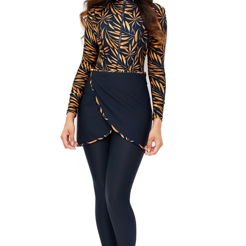

Muslim Swimwear Women Modest Patchwork Hijab Long Sleeves Sport Swimsuit 3pcs Islamic Burkinis Wear Bathing Suit 220226