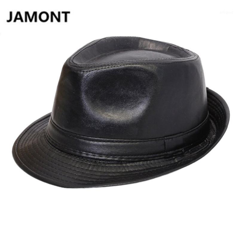

Wide Brim Hats Autumn Winter Men Women Classic PU Leather Fedora TOP Hat British Style Panama BOWLER Cowboy Gentleman Casual Top1, Black