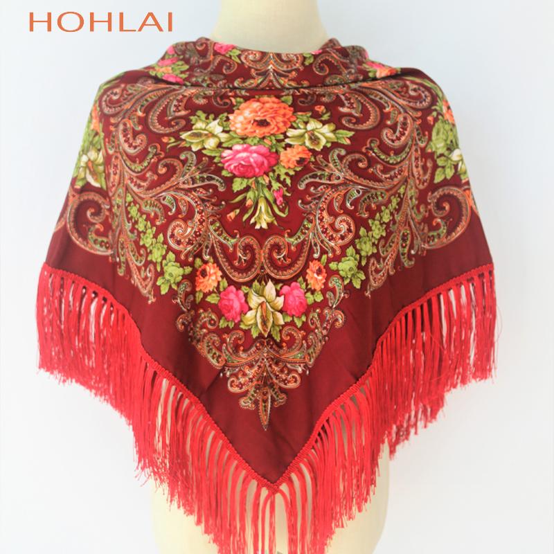 

2020 for Woma Print Scarf Russian Ethnic Style Cotton Flower Pattern Tassel Winter Warm Square Blanket Scarf Shawl