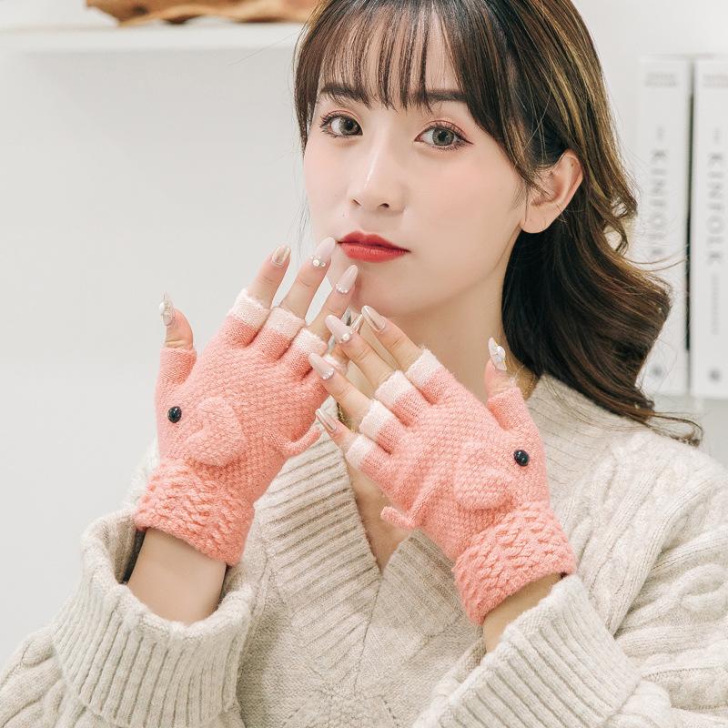 

Five Fingers Gloves Autumn And Winter Women's Knitted Half Finger Warm Fingerless Lady's Driving