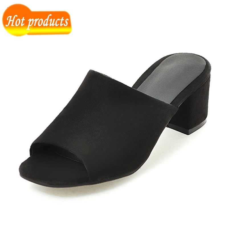 

2021 The New Occasional Summer Leather Macio High Heel Shoes Women's Open Finger Flip Flops Concise Bread Plus Size 34-43 Wqsg, Black
