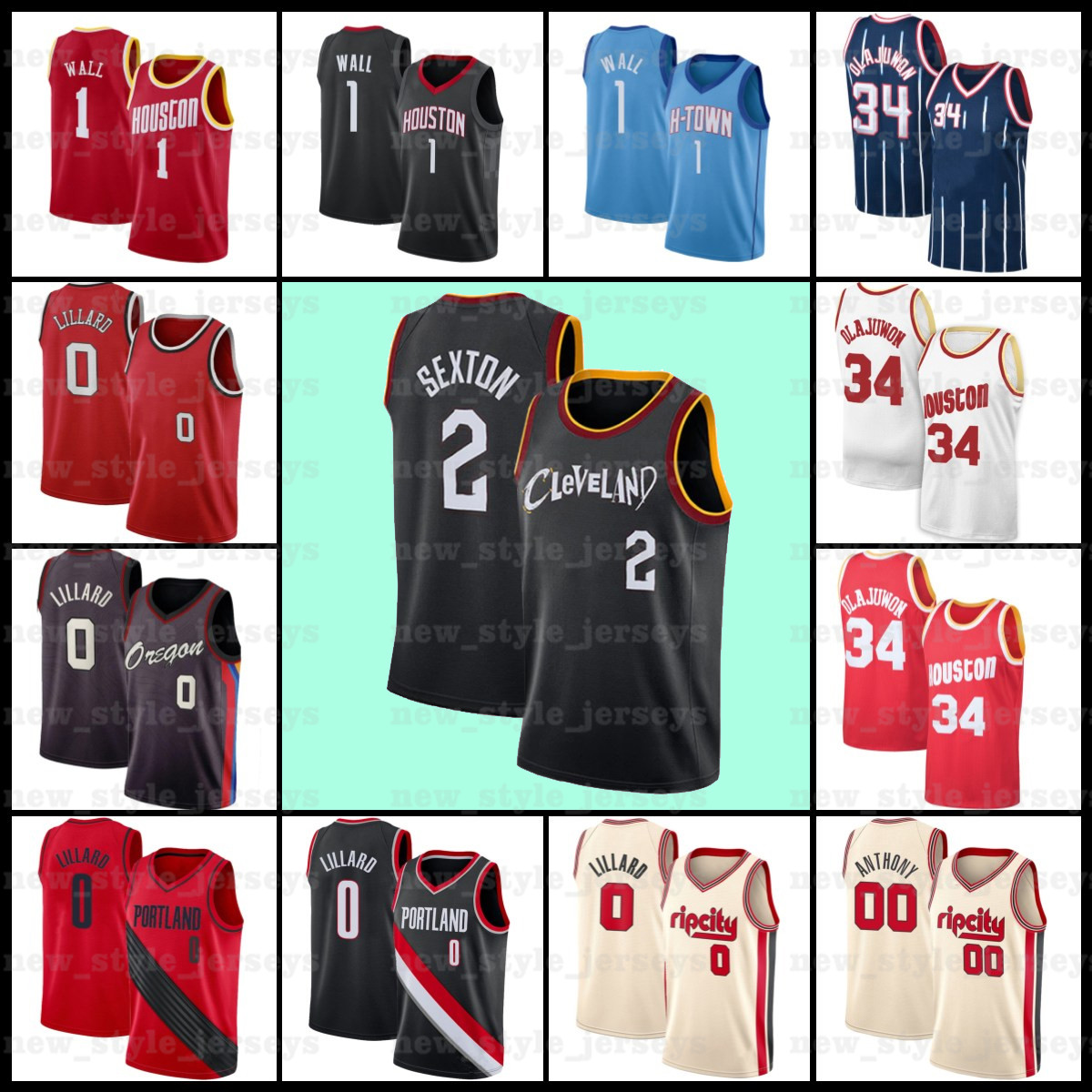 

2 Collin 0 Damian Sexton 34 Hakeem 1 John Olajuwon Lillard Wall z4 Cleveland Cavaliers Houston Rocket Portland Blazer Jersey, Men( qi shi)