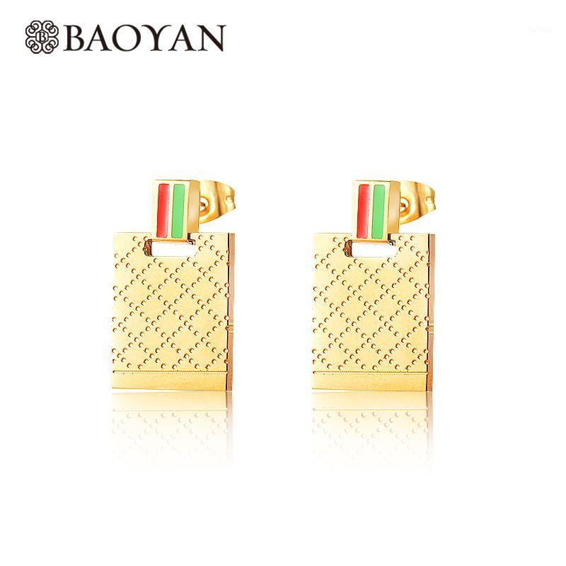 

Baoyan Stainless Steel Earrings Fashion Jewelry Women Minimalist Punk Small Square Rectangle Silver Gold Stud Earrings For Women1