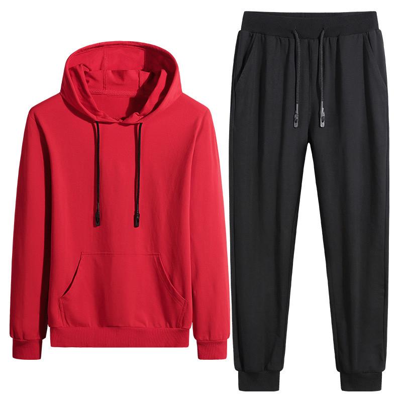 

Men's Sportswear Sets Casual Spring Autumn Young Male and Student Fashion Tracksuit Hooded Coat + Pants Sports Suits Plus Size, Black