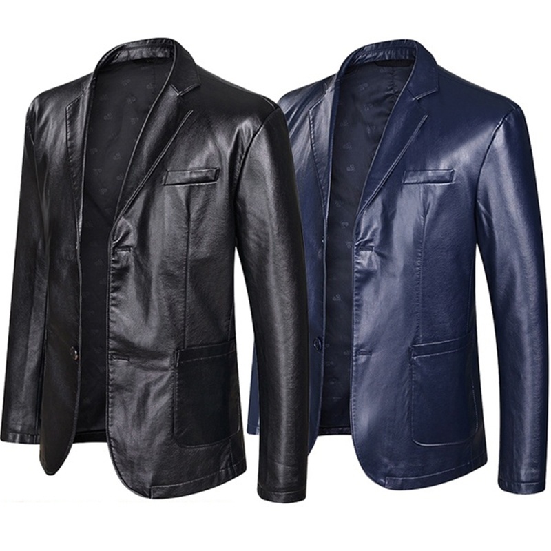 

leather blazer jacket for men fashion loose lapel leather suit plus size black blue, White;black