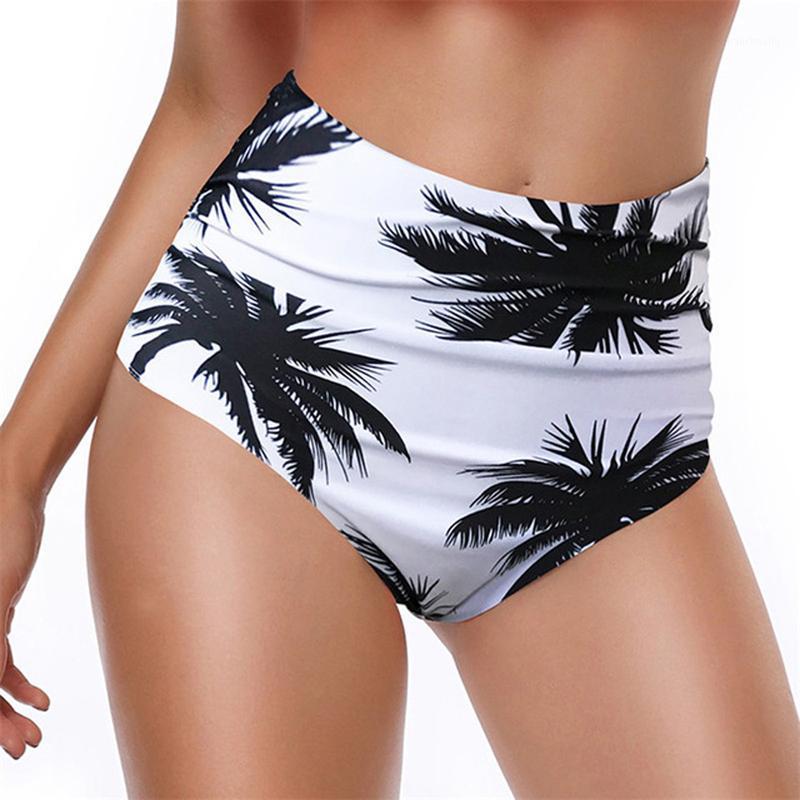 

2020 Sexy Women Bikini Bottoms High Waisted Ruched Printed Bikini Underwear Plus Size Casual Beach Women Swimming Pants1
