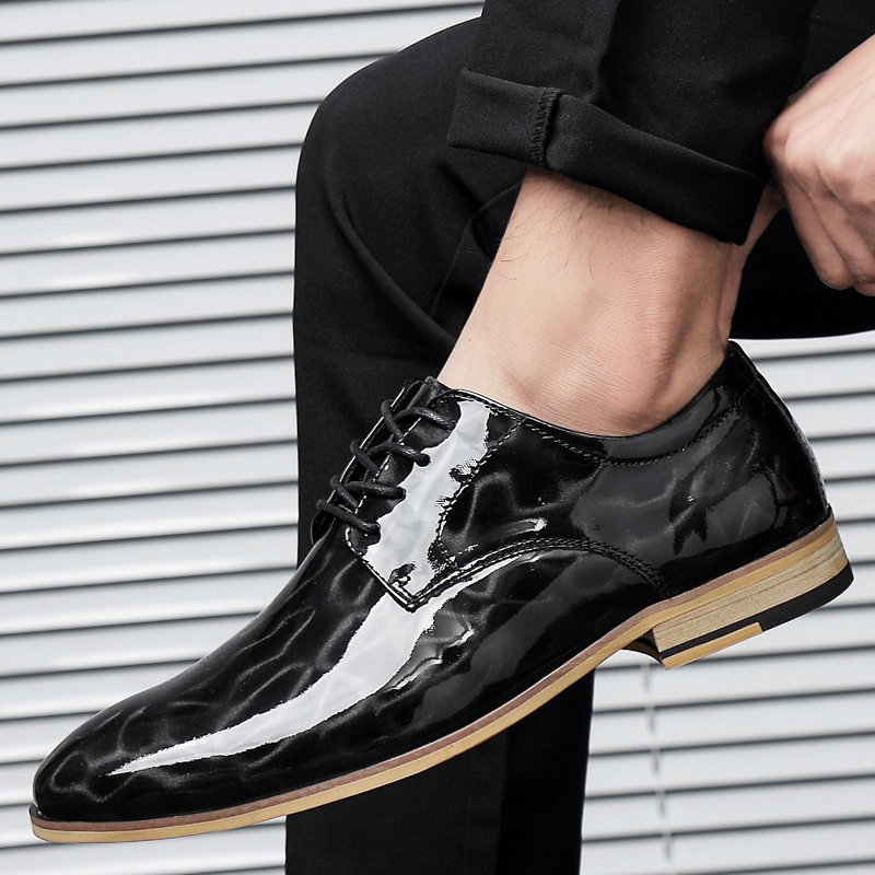 

men Retro Pointed Toe Brogue casual shoes lace up business dress shoes British fashion oxford weddign flat big size 48, Black