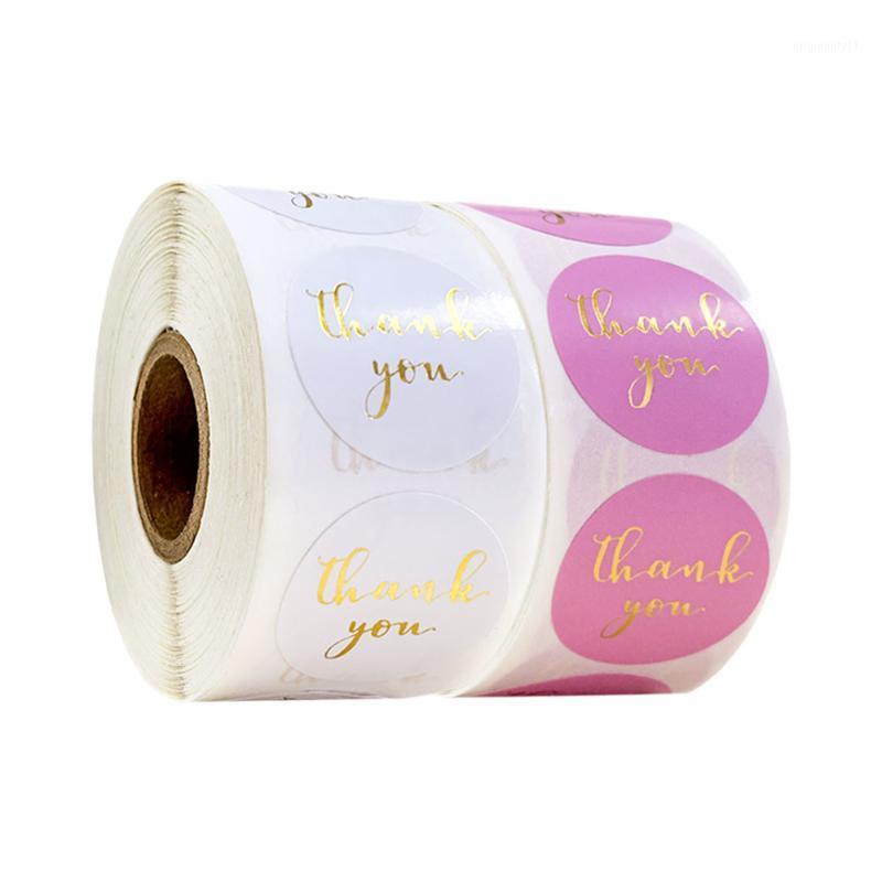 

500pcs per roll Thank you gold foil sticker pink white sticker wedding party decoration birthday party gift decoration1