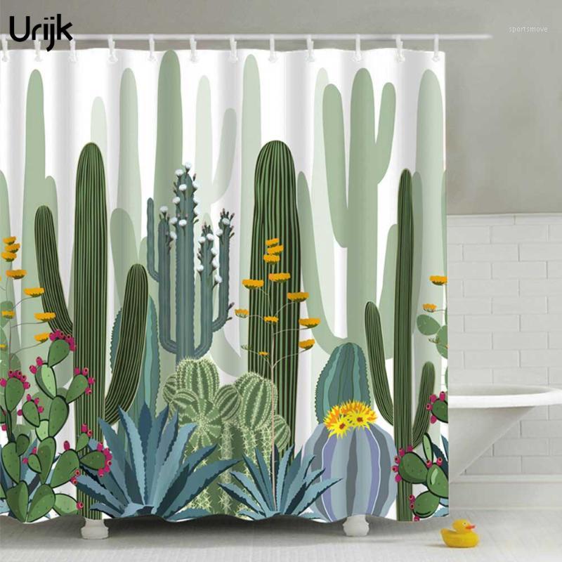 

Urijk 180*180cm Waterproof Shower Curtain for Bathroom Tropical Plants Cactus Print Bathtub Curtains Polyester Green Curtain1