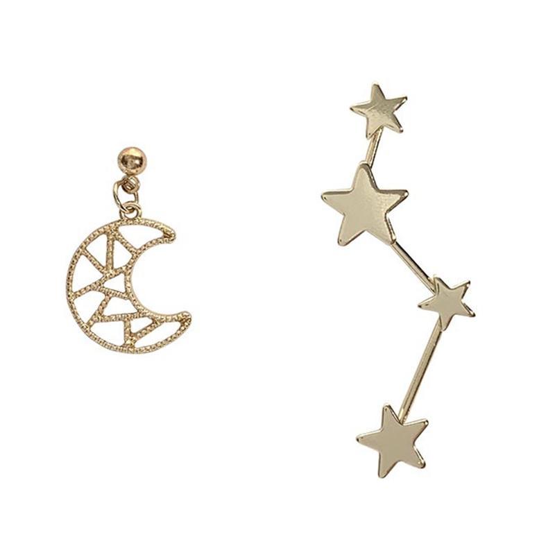 

Simple Asymmetric Moon Four Star Stud Earrings Elegant Female Wedding Metal Earring Accessories Fashion Girl Jewelry Gift