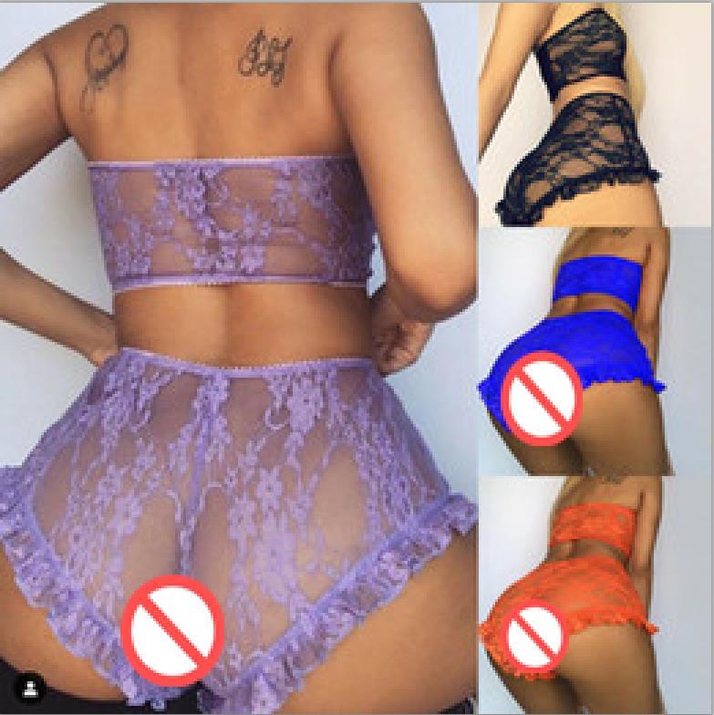 

Erogenous Womens Bra Sets Sexy Lingerie Lace Top Bra Ladies Thong Underwear Set Nightwear Sleepwear perspective seduction, Orange