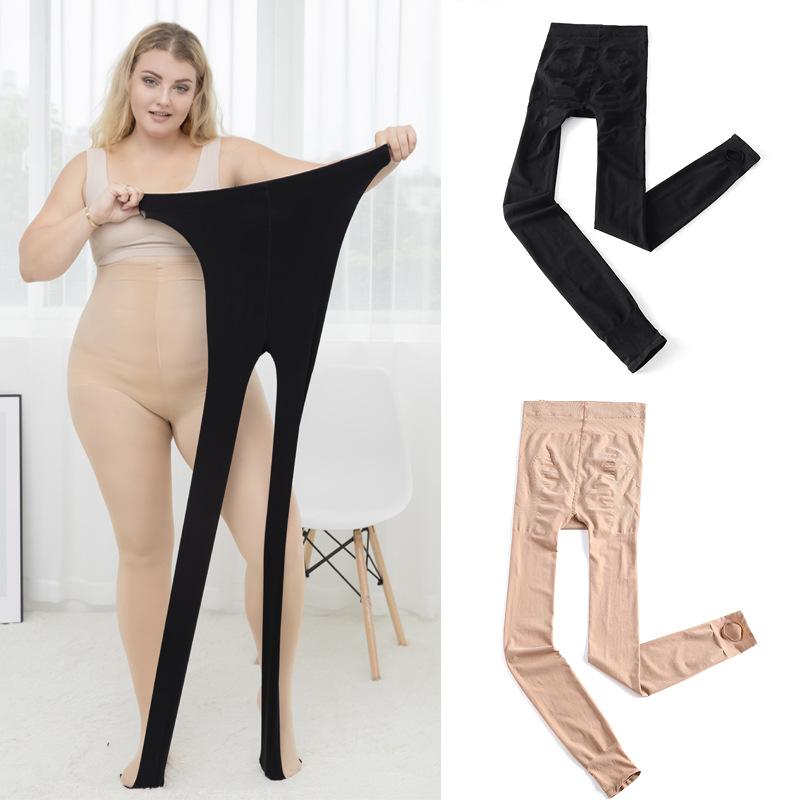 

LOULAN QUEEN 2020 Summer velvet large plus size leggings sister high waist non-Pilling anti-hook silk socks Hot Sale, Black foot tread