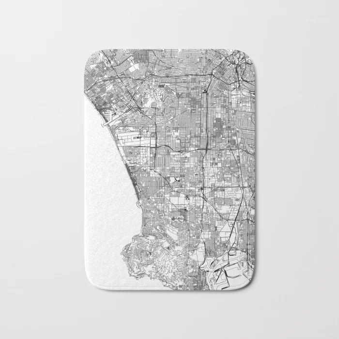 

HOT Bathroom Rugs Los Angeles White Map Bath Mat Flannel Absorbent Non Slip Doormat Entrance Door Bath Room Mats1