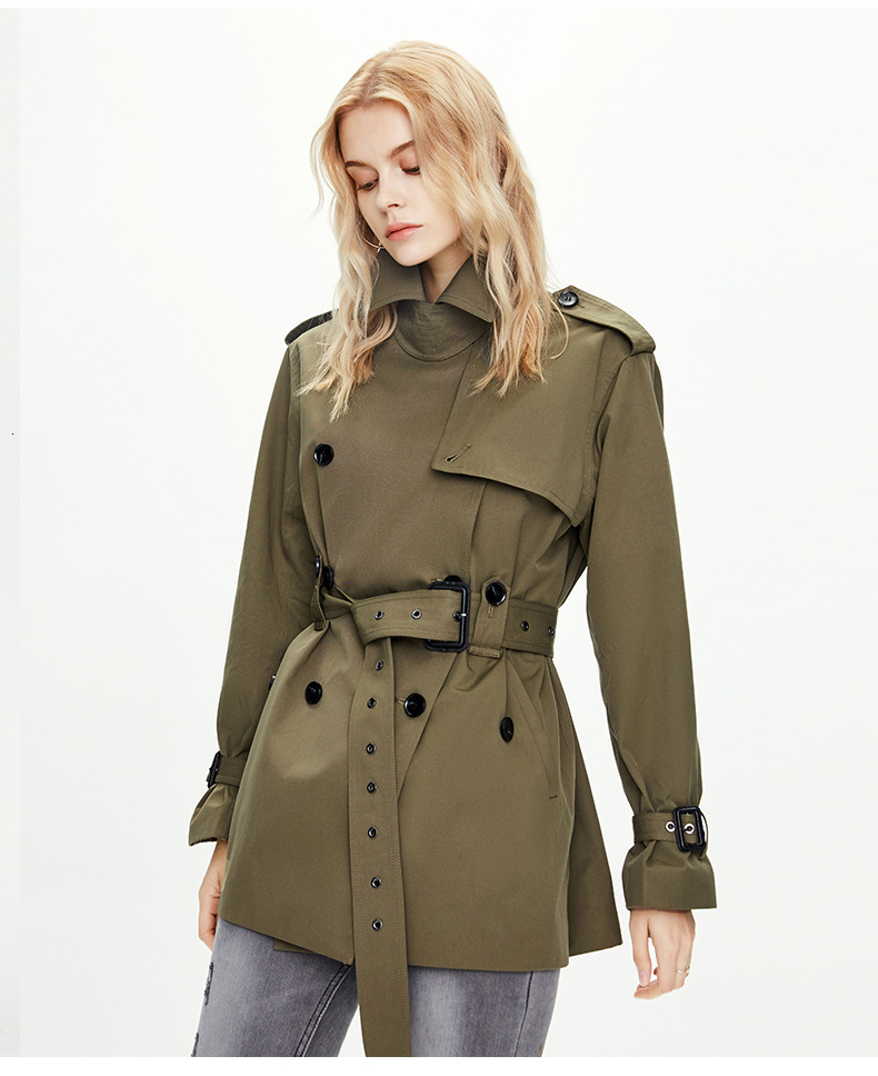 

2021 New Womenspring Trench Long Sleeve Turn Down Collar Army Green Color Women Coat Femme Abrigo Streetwear 8c1h, Gray