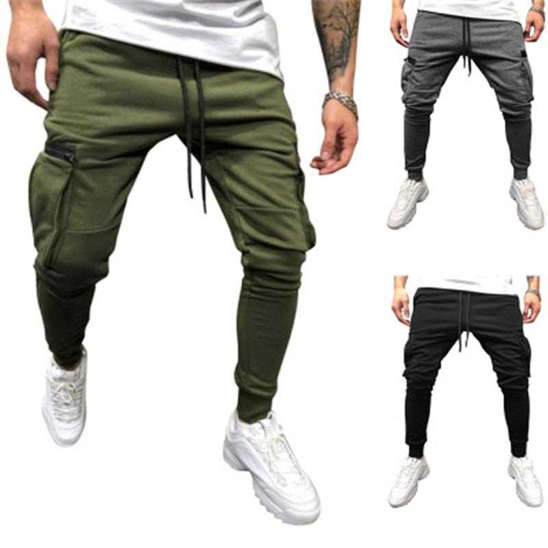 

Man Side Pocket Zipper Trousers Fashion Trend New Style Casual Fitness Pants Designer Autumn Male Drawstring Loose Sports Pencil Pants, Gray