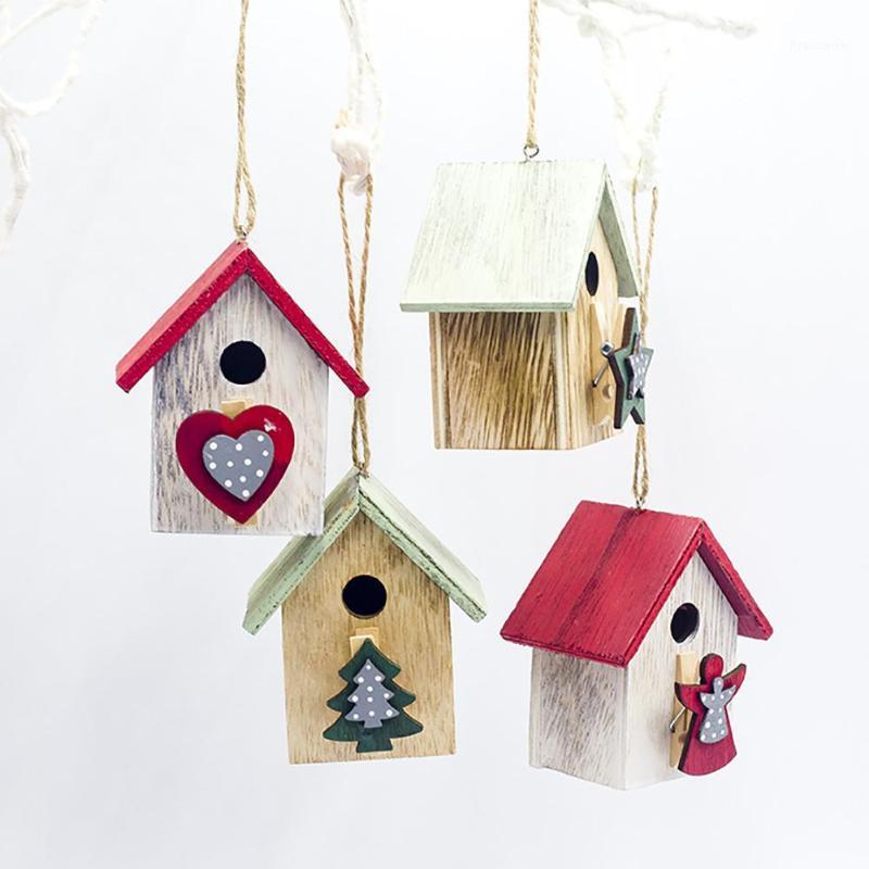 

Christmas Wooden Color Painting House Xmas Tree Pendant DIY Crafts Hanging Decoration for Home Christmas Party Decor1