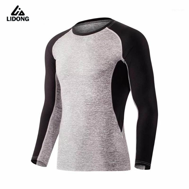 

LIDONG New Men Running T-shirts Quick Dry Gym Fitness Tights Sport Basketball Training Male Joggers Long Sleeves Top Tee Shirts1, 1005 red