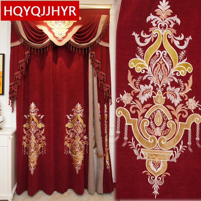

Luxury Villas Red Thick Curtains For Living Room Windows High-Quality Embroidered Voile Curtains For Bedroom Hotel Kitchens, Luxury tulle