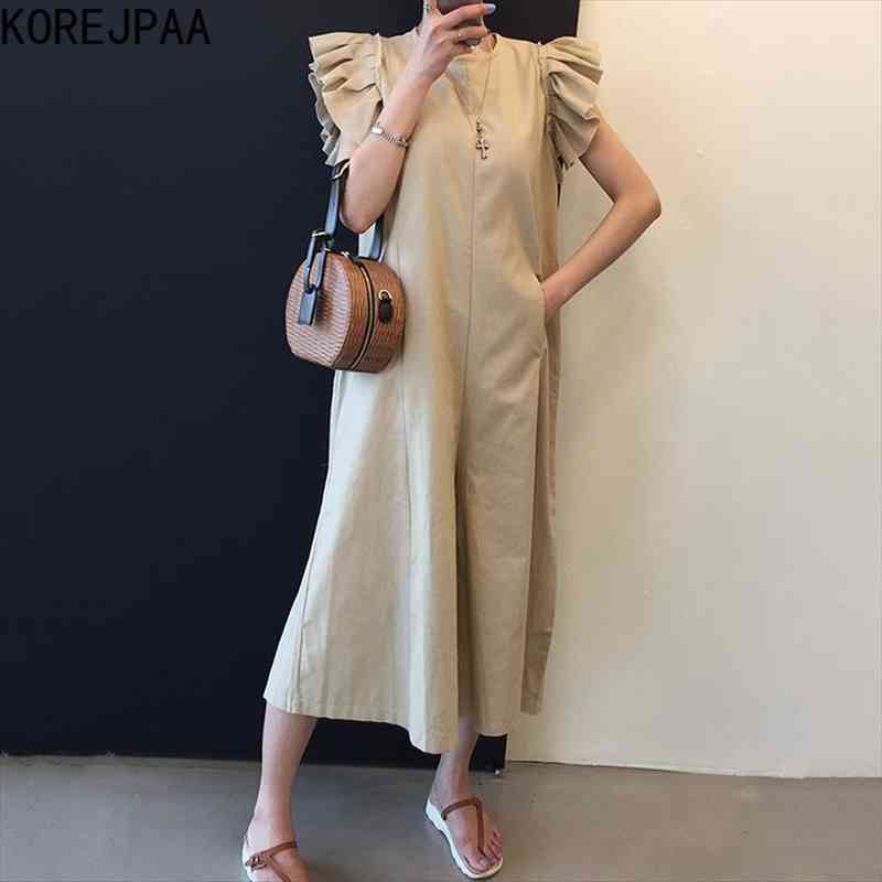

Women Jumpsuits Summer Korean Chic All-match Round Neck Loose Solid Color Simple Flying Sleeve Wide-leg Jumpsuit, White