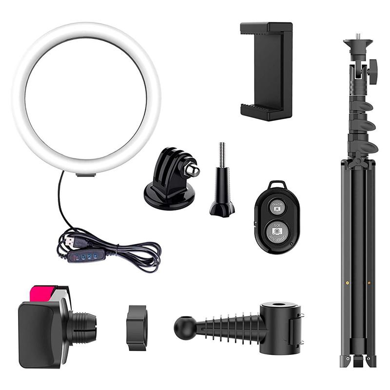 

Selfie Ring Light Dimmable LED Video Light USB Ring Lamp with Retractable Tripod for Makeup Video Live Studio