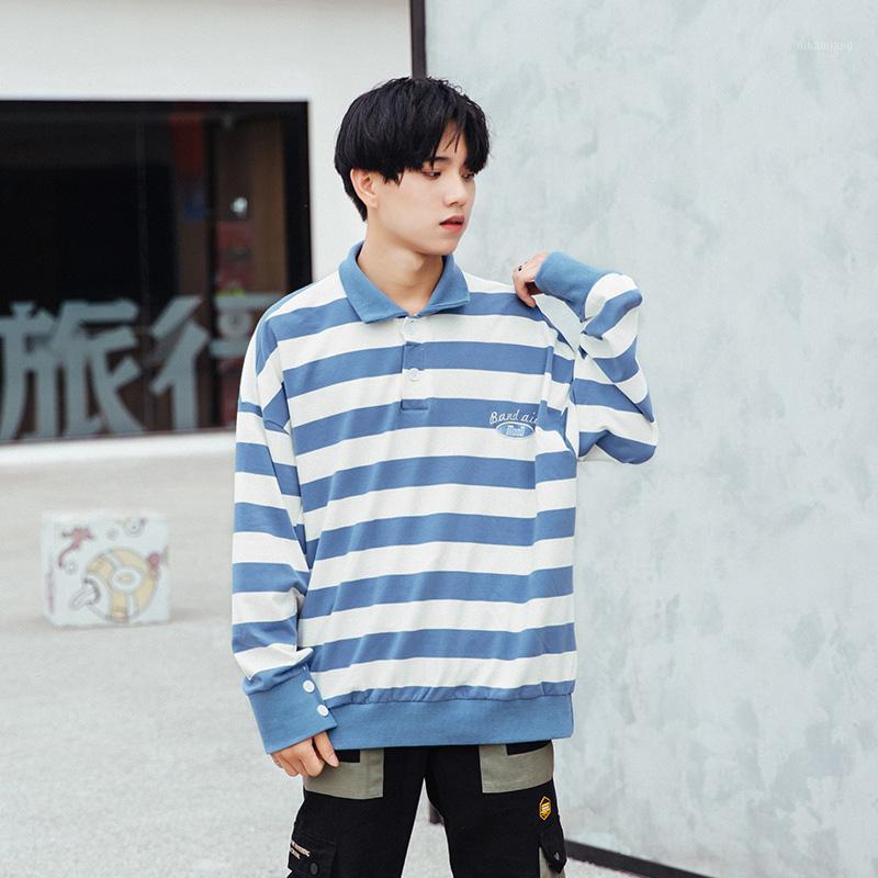 

2019 Men's New Striped Thin Section Loose Casual Sets Of Long-sleeved Lapel Student Jacket Autumn Sweatshirt1, Yellow