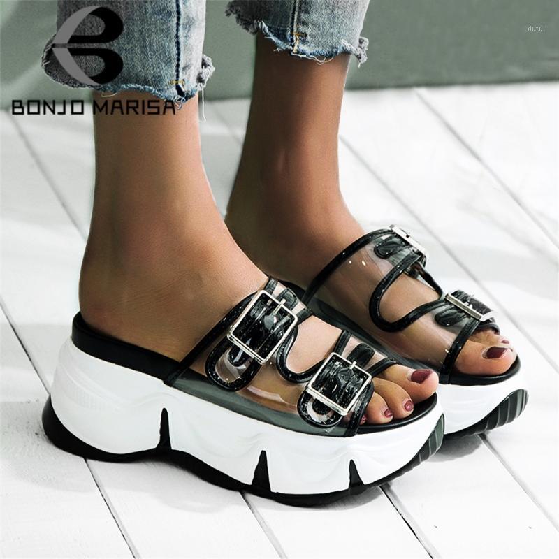 

BONJOMARISA New 2020 Ins Hot Transparent Comfy High Platform Sandals Women Summer Casual Wedges Shoes Woman1, Black