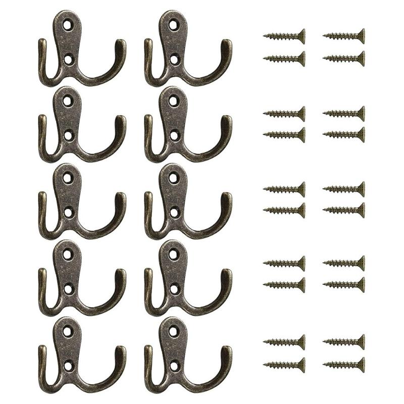 

10pcs/set Coat Door Hooks For Bedrooms Dual Vintage Coat Hook Wall Mounted Hanging Clothes Robe Towel