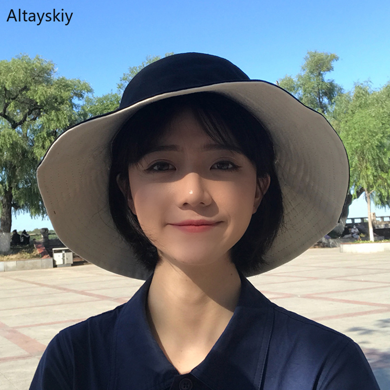 

Hats Women New Solid Sun Shade Summer Double-sided Womens Hat Korean Style All-match Students Kawaii Sweet Trendy Simple Leisure, Beige and black