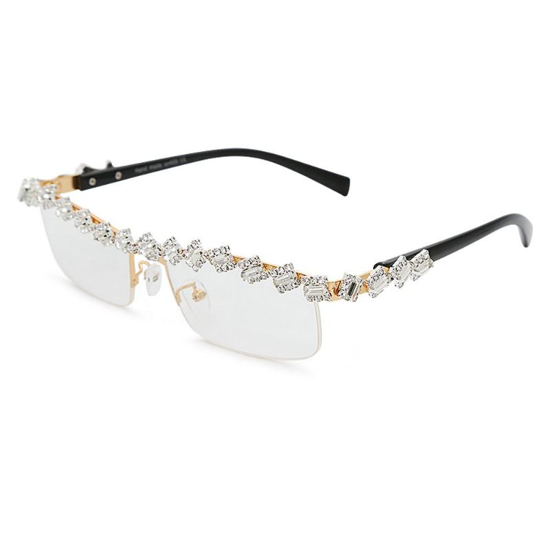 

Sunglasses MINCL/2021 Fashion Semi-Rimless Glasses Frame Diamond Clear Lens Sunglases For Women Men UV400 With Box NX