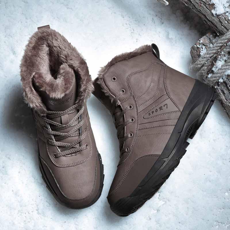 

REETENE Super Warm Men Winter Boots Waterproof Ankle Snow Boots Lace Up Outdoor Shoes Fur Plush Casual Footwear Plus 39-481, Brown