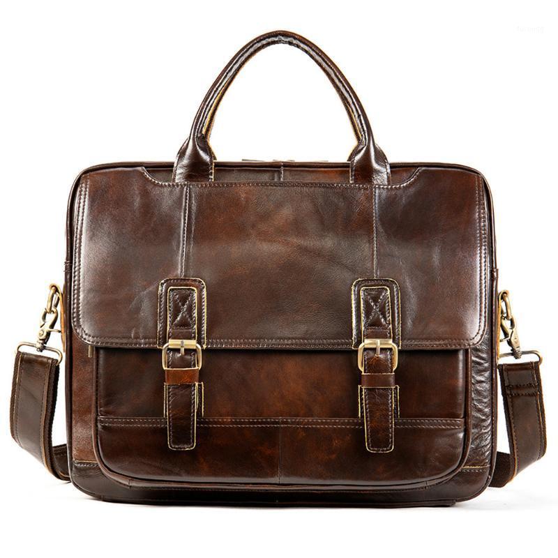 

2020 New Multifunctional Men's Shoulder Bag for Papers A4 Laptop Cross Bag Cowhide Leather Business Casual Briefcase Men Handbag1, Coffee