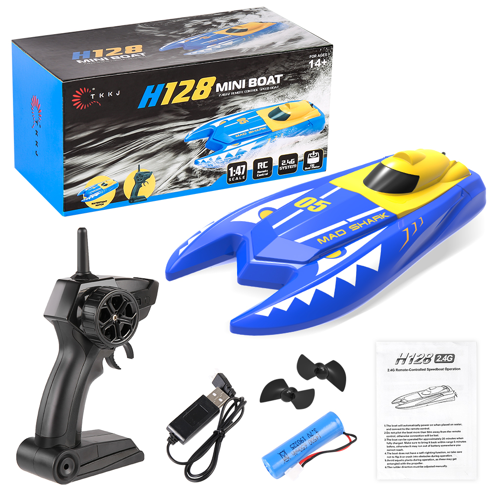 

H128 Rc Boat 1/47 2.4GHz Remote Control Speed mini Boat Dual Motors 15km/h 20minutes Fligt Time RC Ship Speedboat Electric Toys, Blue