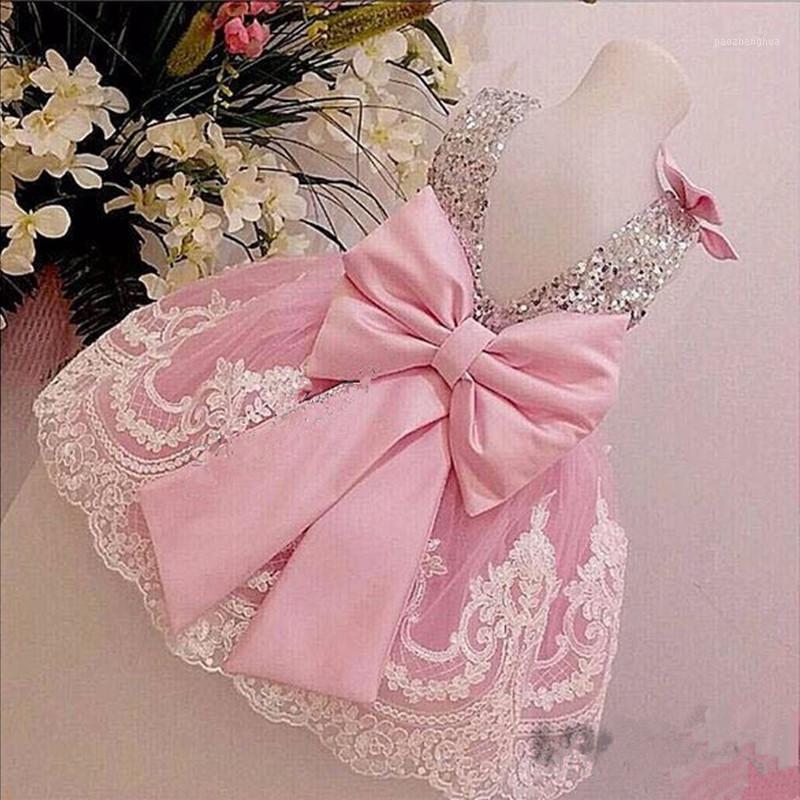 

Sliver Bling Sequin Pink White Lace Backless flower girl dresses with Bow baby Birthday Party Dress wedding occasion ball gowns1, As image