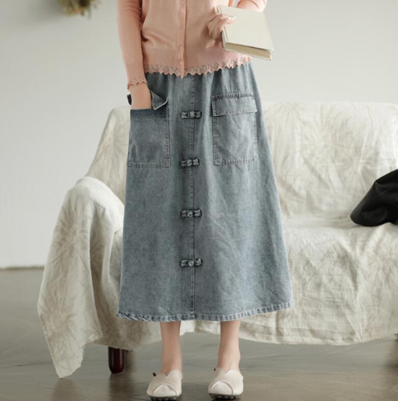 

2021 New Fall Line Pockets Mid-calf Skirts Length Jeans Skirt P858 Vmgl, Printing