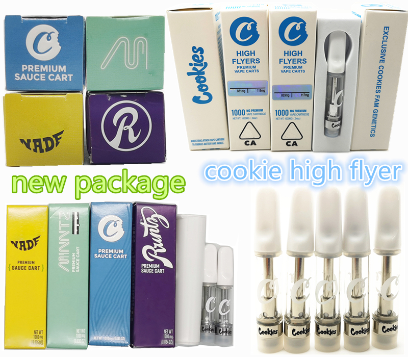 

Cookies Vape Cartridges High Flyer Atomizers Newest Package Boxes E-cigarette Ceramic Coil Carts 0.8ml 1.0ml Ceramic Mouthpiece Empty Vapes