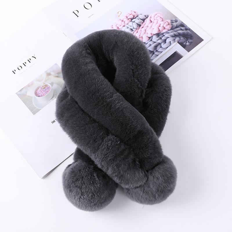 

Outdoor Super Soft Real Rex Fur Winter Scarf Encryption Thick Big Ball Bandelet for Gilrs Neckcloth1