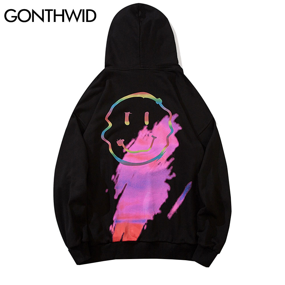 

Graffiti Rainbow Smile Face Print Sweatshirts Hoodies Streetwear Men 2020 Hip Hop Harajuku Fashion Casual Pullover Tops, Gray
