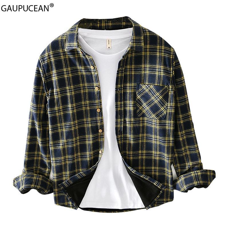 

100% Cotton Anti-static Thick Fleece Spring Autumn Winter Long Sleeve Man Shirt Plaid Checked Male Quality Casual Men Shirts, Blue