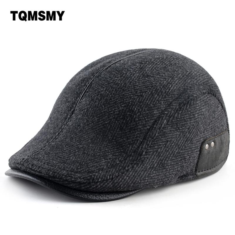 

Woolen fabric hats for men Berets winter caps Thick warm Peaked cap casual Gorro Planas bone Flat hat Men's Ear protection Beret, Black