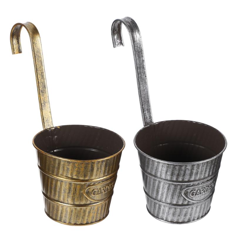 

2pcs Iron Hanging Silk Flower Pots Balcony Mini Bucket Simulation Flower Holders