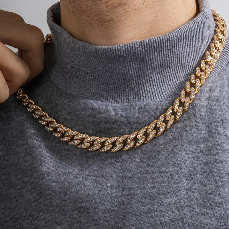 

Lacteo Miami Cuban Shiny Rhinestone Chain Choker Necklace For Men 2021 Trendy Fashion Rapper Clavicle Chain Accessories Necklace1