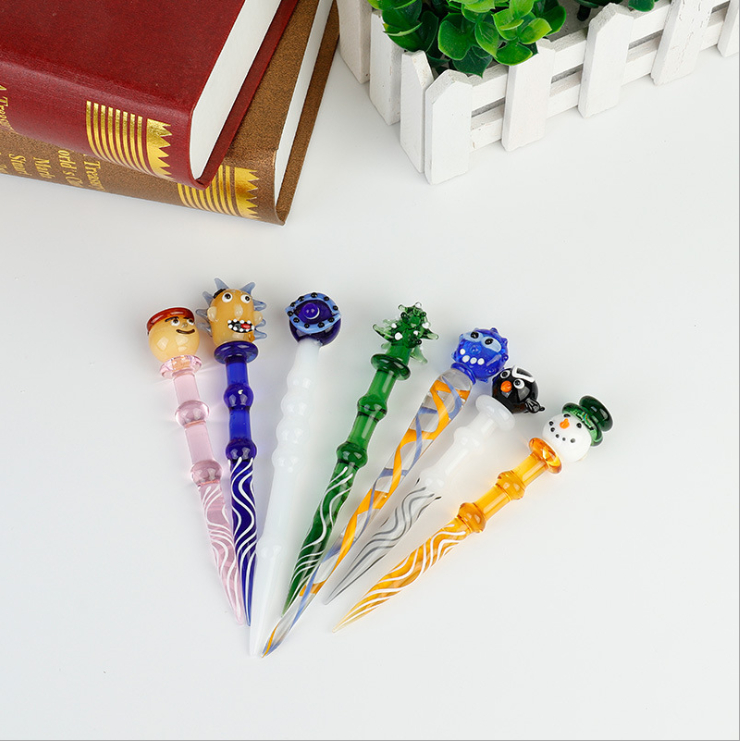 

Glass Wax Dabber Dab Tool 7 styles Bag Colored Oil Tobacco Dry Herb Stick Carving Nail Pipes For Quartz Banger Smoking Accessories