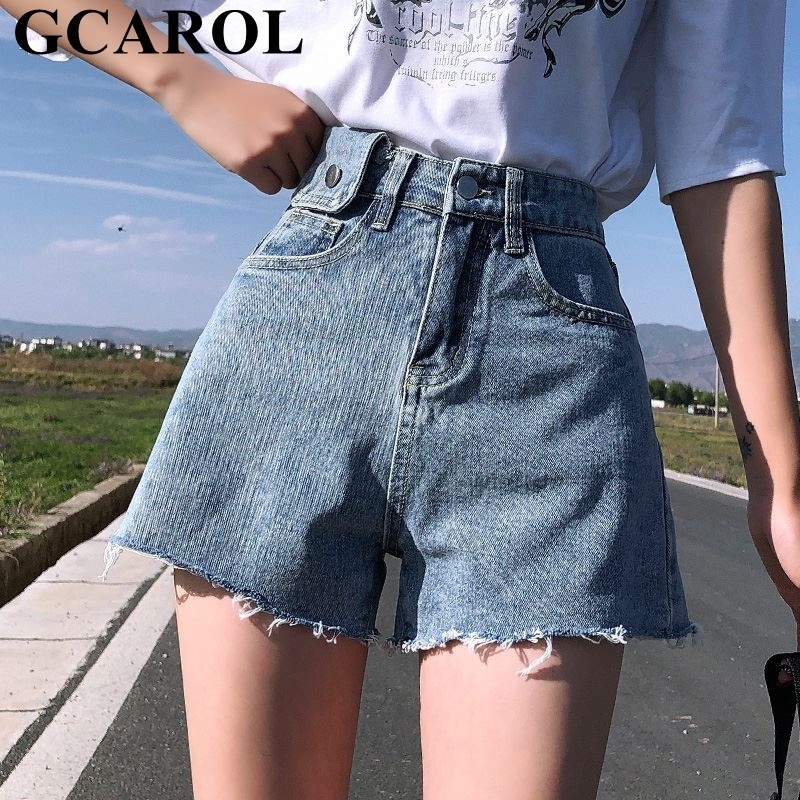 

GCAROL Women High Waist Wide Leg Denim Shorts 2 Pockets Sexy Mini Summer Casual Streetwear Basic Jeans Shorts Plus Size  Y200822, Black