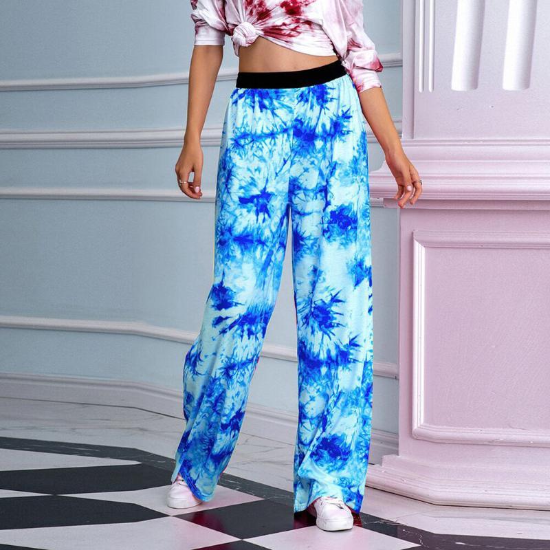 

Women Casual Loose Wide Leg Pants Tie-dye Printed Sport Long Pants Girls Drawstring Long Harem Sports Baggy Trousers, Blue