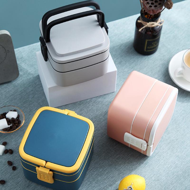 

With Spoon PP Double Layers Leakproof For Kids Adults Lunch Box School Portable Handle Bento Case Microwave Oven Container1