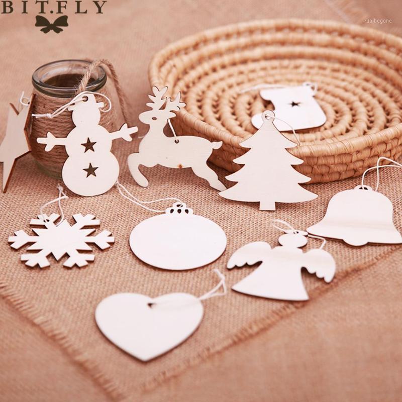 

BITFLY 10pcs Christmas nature wood pendants Elk,snowman,Santa Claus,snowflake wood hanging decorations Christmas tree ornaments1